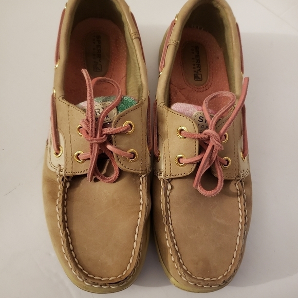 Sperry Top-Sider Tan Leather Boat Shoes Sequins Pink Womens Size 7.5 - Picture 4 of 11